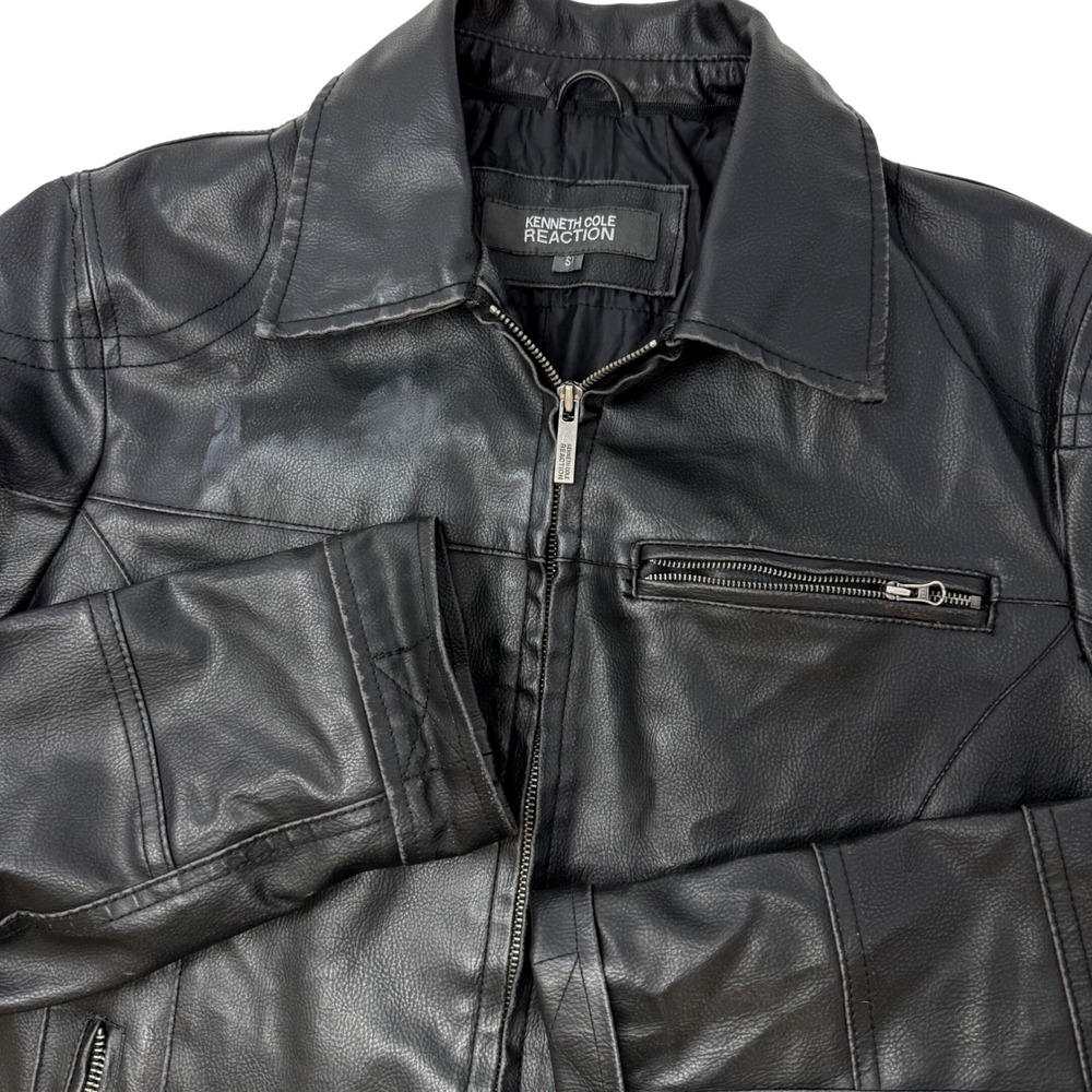 VTG 90s Kenneth Cole Reaction Mens Small Faux Leather Full Zip Moto Jacket